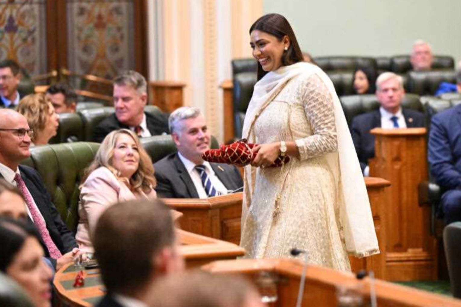 Bisma Asif swore an oath on the Koran for the first time in the state parliament's history. Photo: Darren England/AAP