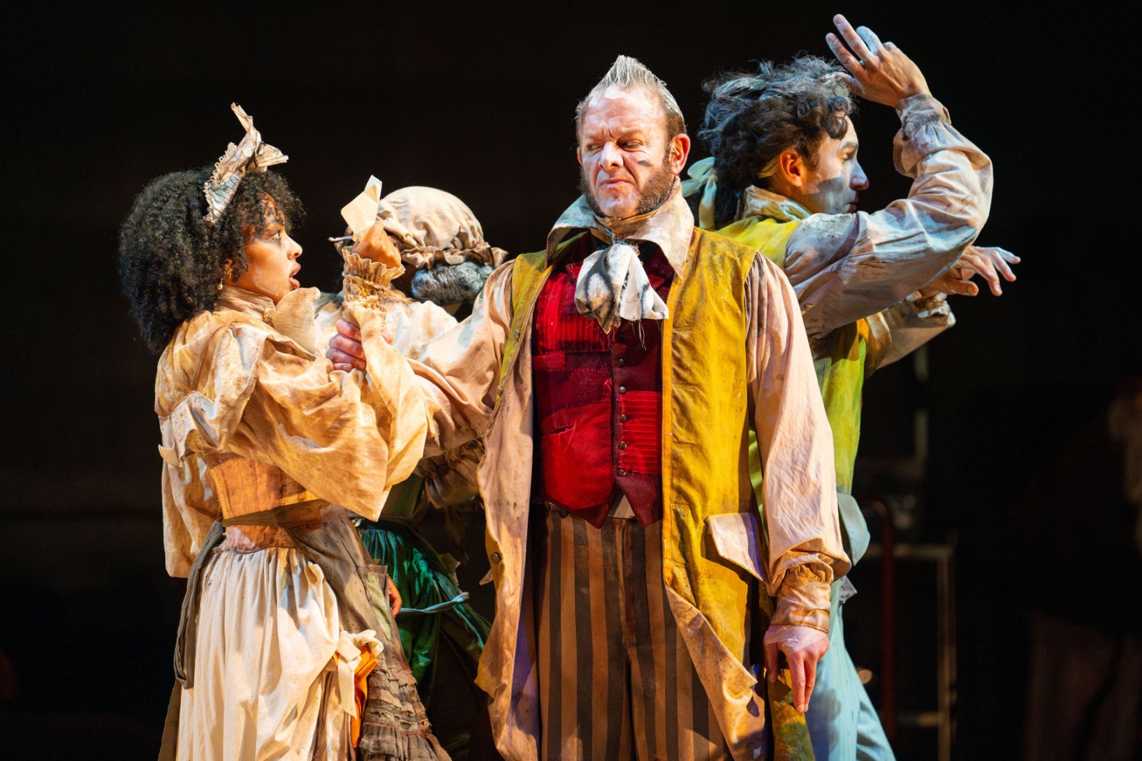 Mark Saturno (centre) plays the ex-convict Jack Maggs in State Theatre SA's powerhouse production. Photo: Matt Byrne