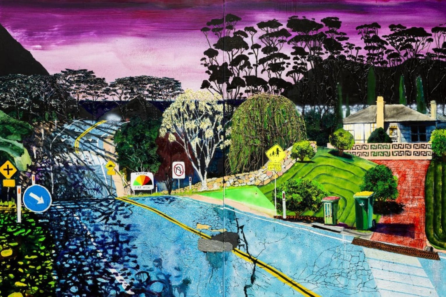 William Mackinnon, 1000 joys and 1000 sorrows, 2024, acrylic, oil, and automotive enamel on linen [Diptych], 200 x 300 cm