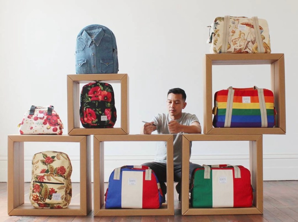 Koky Saly with some of his Tuukjet and BeeKeeper Parade bags made from upcycled materials