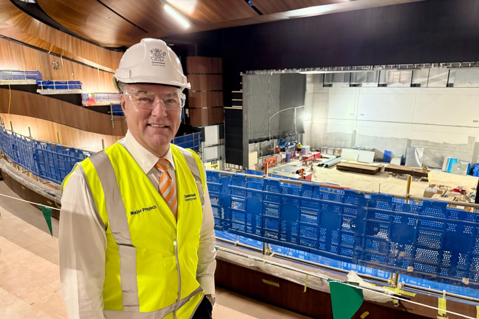 State Minister for the Arts John-Paul Langbroek in the main auditorium in the as yet unnamed new theatre at QPAC. 