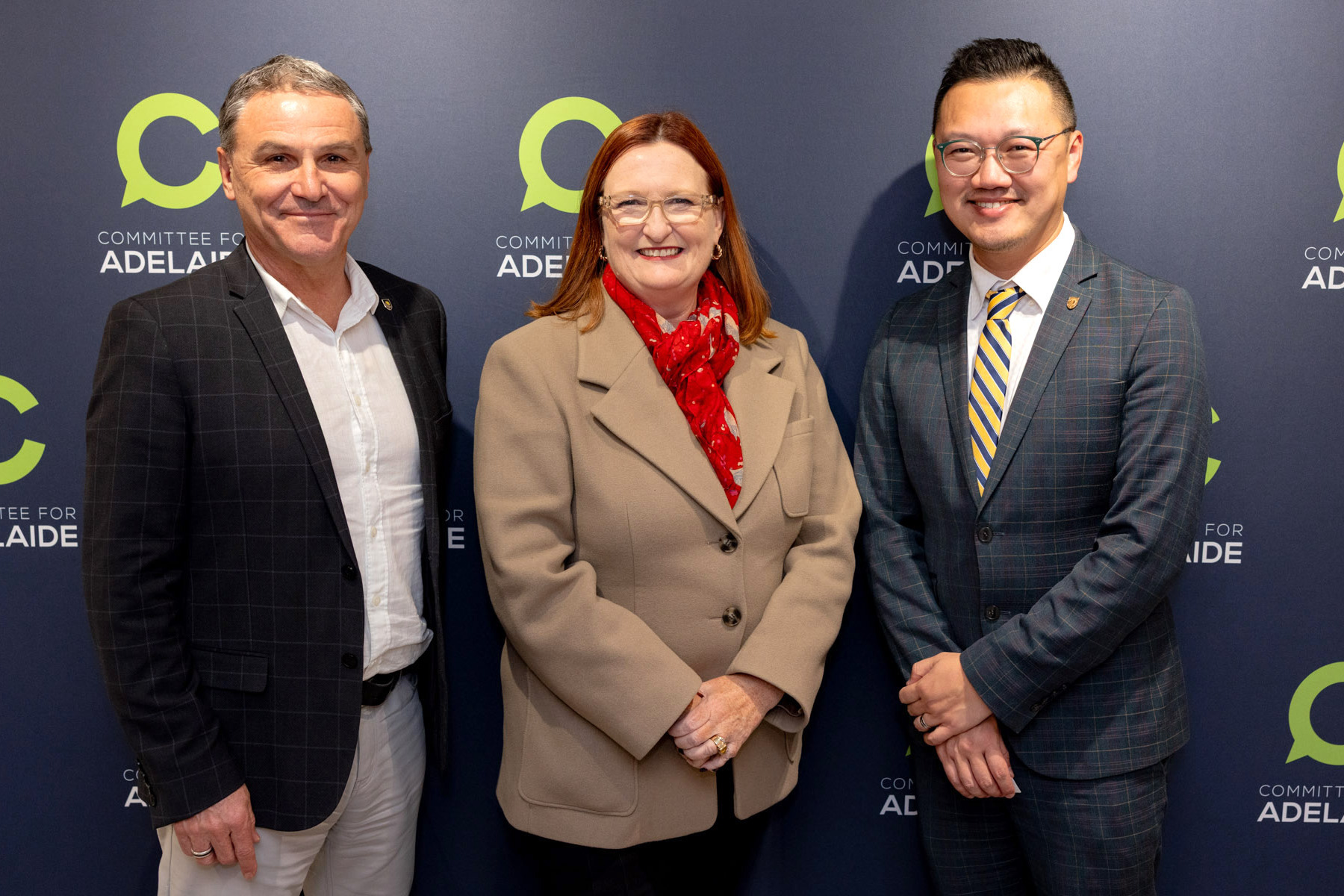 Flinders University Chancellor John Hood, Louise Miller-Frost MP and Flinders University Deputy Vice-Chancellor of Research Professor Raymond Chan