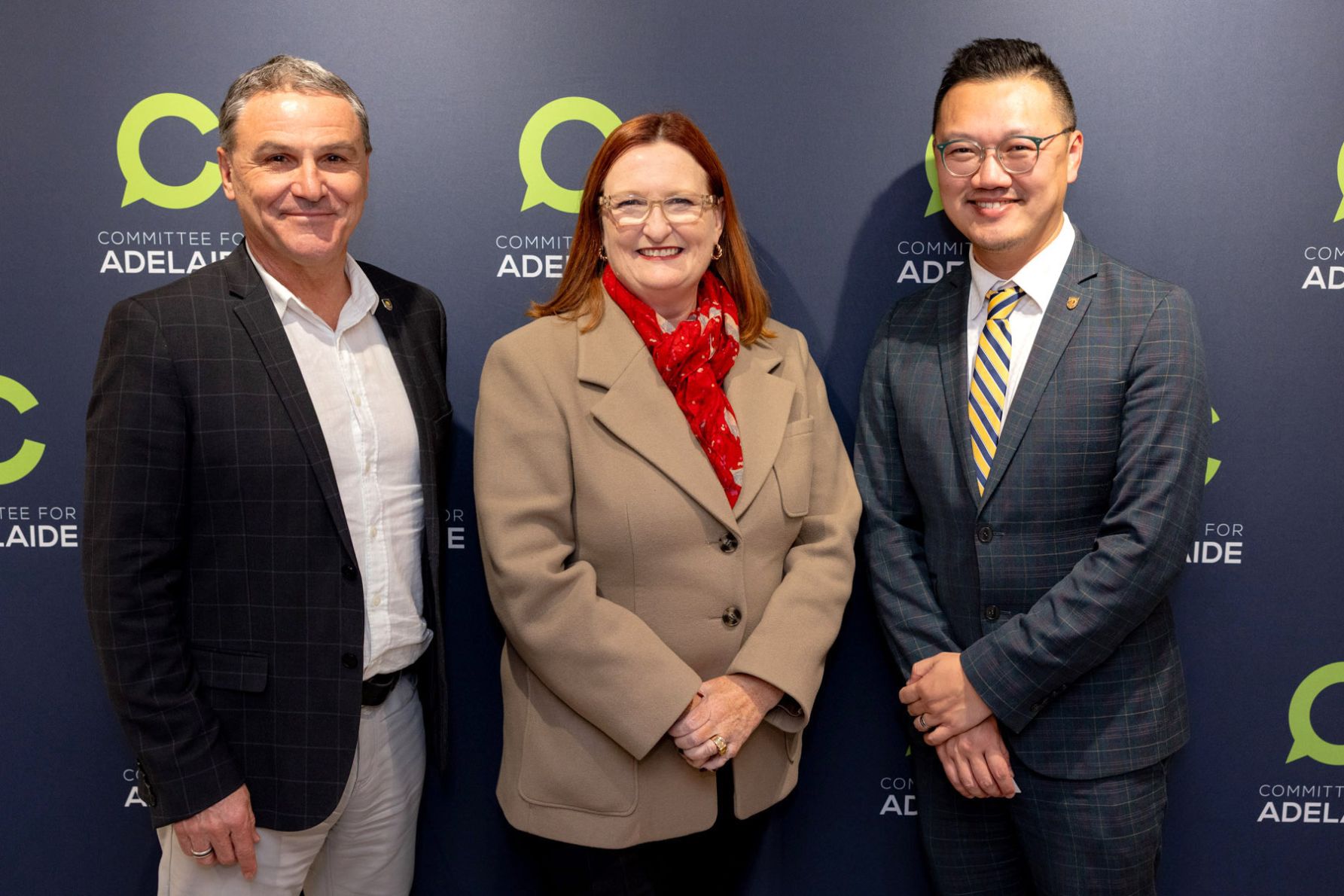 Flinders University Chancellor John Hood, Louise Miller-Frost MP and Flinders University Deputy Vice-Chancellor of Research Professor Raymond Chan
