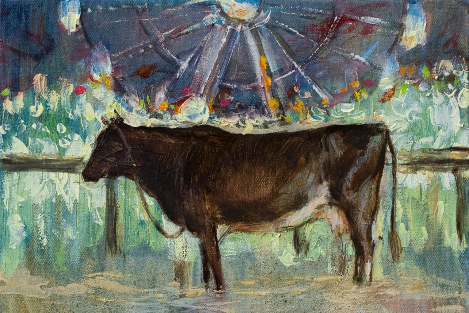 Corot's cow by Archer Davies is just one of the engaging Ekka works now showing at Jan Murphy Gallery in Brisbane.